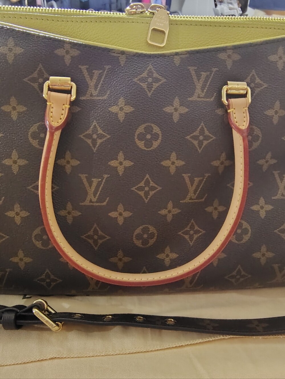 Louis Vuitton Monogram Satchel with Yellow Trim and Natural Vachetta Handles